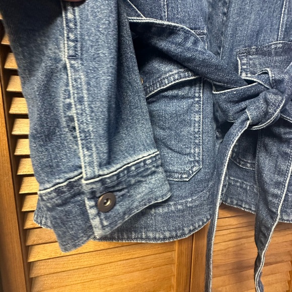 Vintage Old Navy Dark Wash Denim Blue Jean Belted Barn Jacket Size Large EUC - Picture 2 of 8